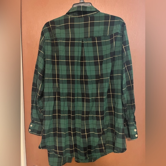 Ava & Viv Size 2X Green Plaid Button Up Flannel Shirt Long Sleeves Front Pocket - Picture 3 of 4